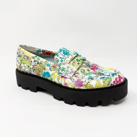 Franco Sarto Balin Lug Sole Chunky Loafers 6.5M Floral Slip On Cottagecore Artsy - Picture 6 of 12